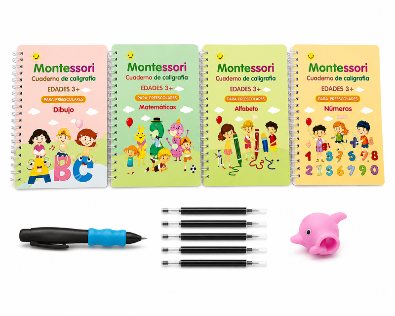 Cuadernos Montessori para aprender a escribir (3+ años) – Reutilizable con bolígrafo mágico