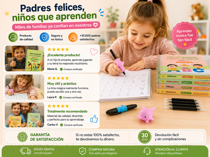 Cuadernos Montessori para aprender a escribir (3+ años) – Reutilizable con bolígrafo mágico